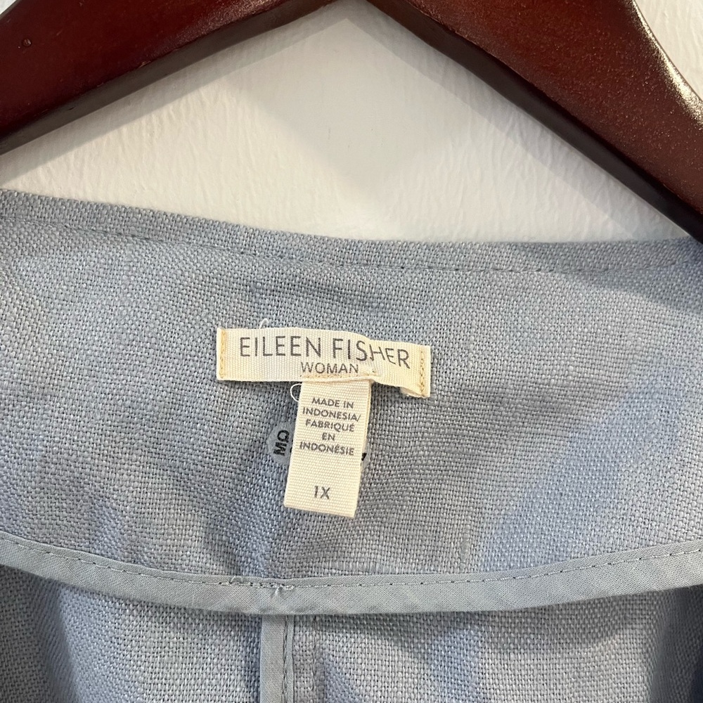 Eileen Fisher Blue Linen Jacket with Relaxed Silhouette - Picture 2 of 6